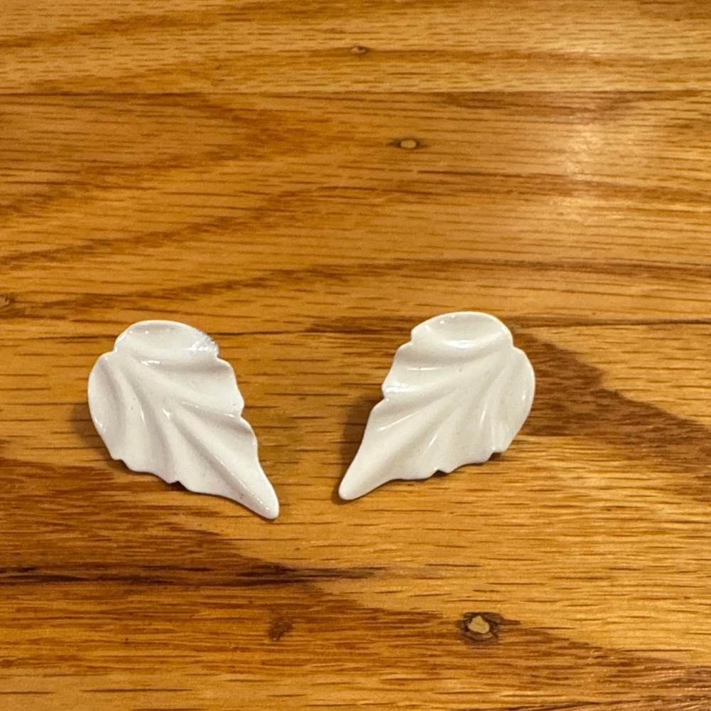 White Stud Earrings Leaf Angel Wing